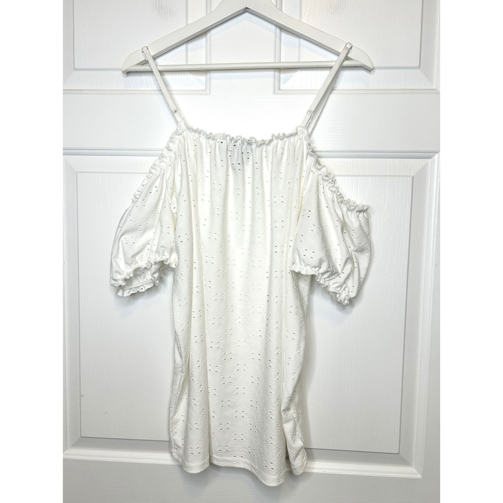 Coco‎ and Sky Cold Shoulder Top 3XL White Eyelet Lace Button Front - Picture 3 of 4